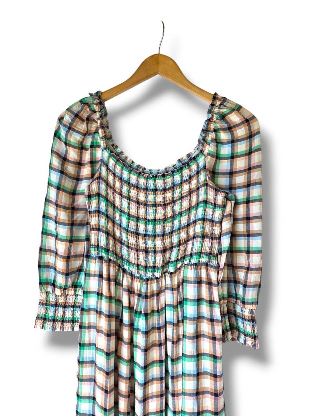 Anthropologie Maeve Cerie Smocked Plaid Square Neck Midi Dress Size Small - Picture 2 of 11